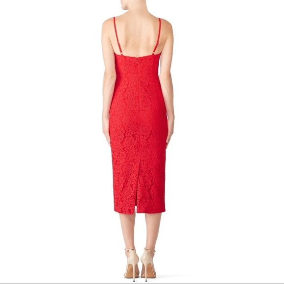Fame and Partners The Max Midi Dress in Red Lace Sheath Chic Cocktail Size 8 Med - Picture 2 of 16